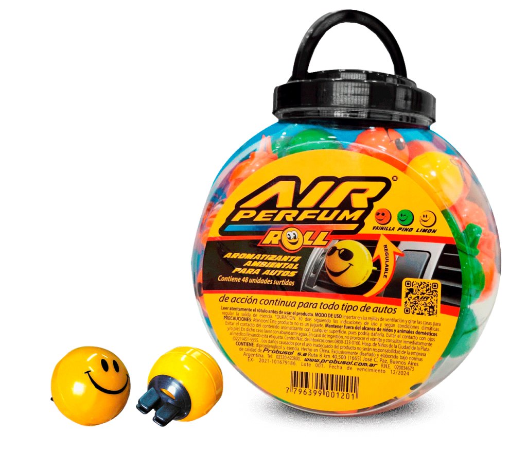 AIR PERFUM ROLL POTE Surtido Pelotita Perfumada (Limón, Vainilla y Pino)….1 CAJA x 48 un