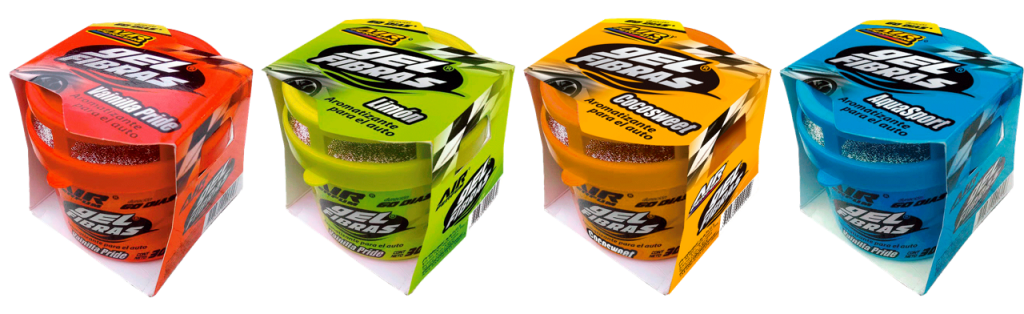 AIR PERFUM FIBRAS Aromaticas Surtido (Limon, Vainilla, Cocosweet, Aquasport y New Car) ….12 un x 30 grs.