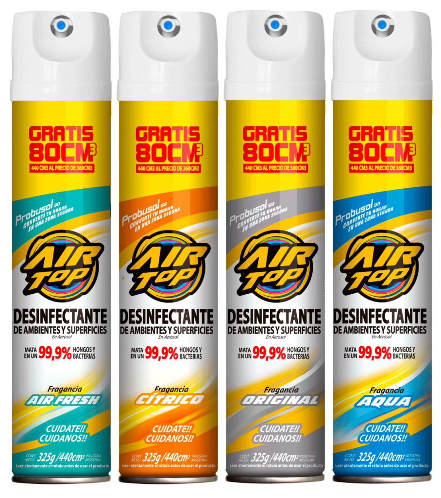 AIR TOP Desinfectante en Aerosol Aqua 80 CC GRATIS !….12 un x 440 CC