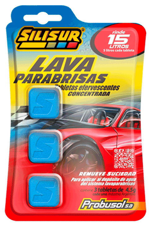 SILISUR Lavaparabrisas Tabletas Concentrado ( Rinde 5 Lt cada tableta)….12 un x (3 un de 4,5 grs.)